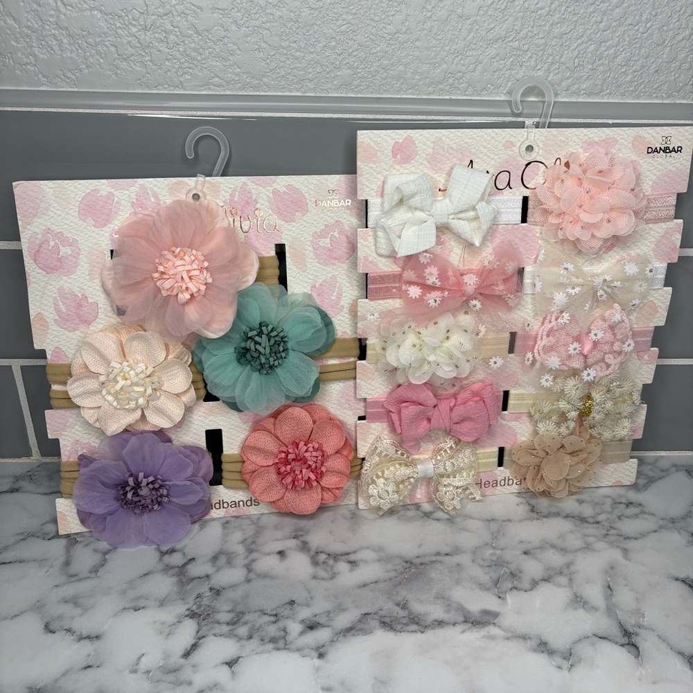 Kids Floral Headband Set - Pink, Purple, Green